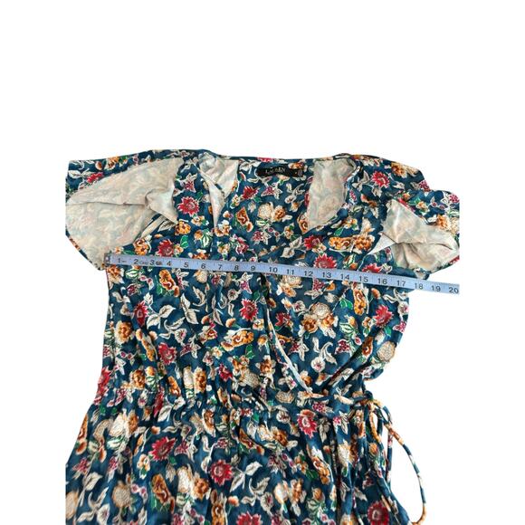 Ralph Lauren Black Label Stretch V-Neck Faux Wrap Blue Ruffle Blouse Medium - Picture 11 of 13